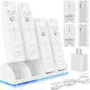 Remote Controller Charger Station for Wii/Wii U with 4 Pack 2800mAh Rechargeable Battery Pack, Charging Dock Station for Wii Controller, Remotes are not Included (7.3*2 inches)