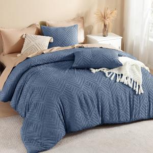 Litanika Ocean Blue Queen Comforter Set, 3 Pieces Tufted Boho Farmhouse Bedding Comforter Sets, Lightweight Fluffy Comforter Bed Set for All Season (90x90In Comforter and 2 Pillowcases)