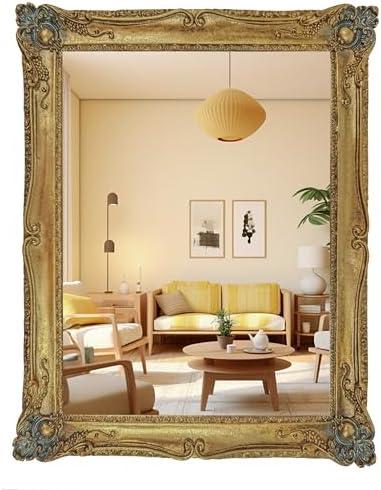 WRAPACK Vintage Vanity Mirror for Wall and Desk, Gold Makeup Mirror, Baroque Living Room Decor