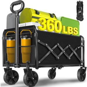 Collapsible Wagons Carts Foldable, 360lbs Portable Folding Wagon Cart with Wheels, Foldable Wagon Cart Utility for Camping, Beach, Grocery, Shopping, Sports, Garden