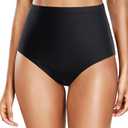 Tempt Me Women Black High Waisted Bikini Bottoms Retro Tummy Control Swimsuit Bottoms M
