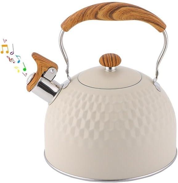 Tea Kettle Stovetop Whistling Teakettle Teapot, Stainless Steel, 2.5 L (Creamy White)