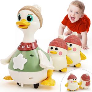 HOLA Baby Toys 6-12 Months Musical Dancing Duck Toy Set with Mama and Babys Tummy Time Toys, Crawling and Interaction Modes 1 Year Old Girl Boy Baby Stocking Stuffers
