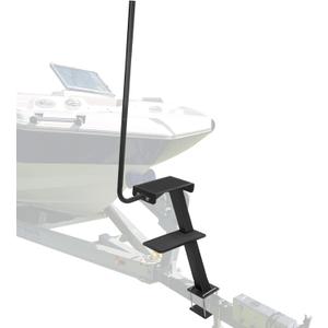 Boat Trailer Step, Heavy Duty Steel 2 Steps Ladder for Boat Trailer Tongue with Left or Right Adjustable Handrail, 450lbs Capacity, Black