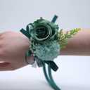 2 x Rose Flower Corsage and Boutonniere Set 2,Handmade Silk Flowers Corsage Wristlet Wedding Accessories for Brides,Bridal Shower Gifts,Prom Party Homecoming Bridesmaid Wedding Ornament(Blackish Green)