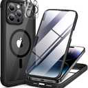 Miracase Magnetic for iPhone 14 Pro Case 6.1 inch, (Compatible with MagSafe) Upgrade Full-Body Clear Phone Bumper Case with Built-in 9H Tempered Glass Screen Protector, Black