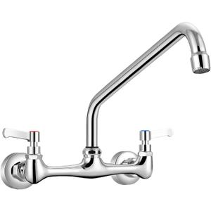 FGKQ Wall Mounted Kitchen Faucets, Kitchen Faucet with 12 Inch Goose Neck, Commercial Kitchen Sink Faucets with 360 Degree Spout, Adjustable Install Distance, Chrome