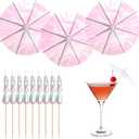150Pcs Drink Cocktail Umbrellas Mini Pink Transparent Umbrella Picks for Drink Dessert Cupcake Toppers Tropical Cocktail Umbrellas for Hawaiian Luau Tiki Summer Pool Party Decorations