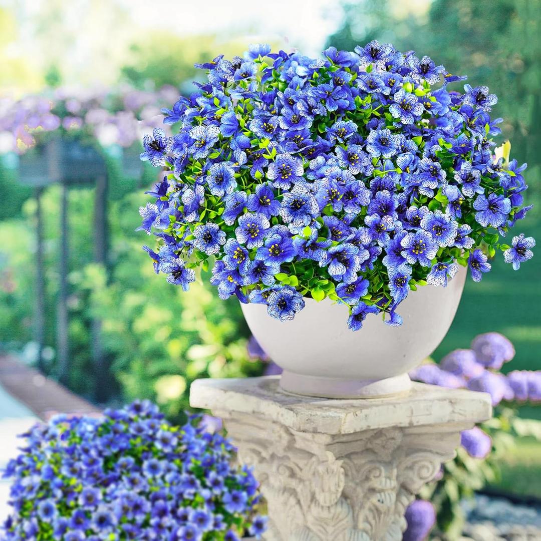 14 Bundles Fake Mums Fake Plants Artificial Mums for Outdoors Artificial Flowers for Yard Porch Home Garden Fall Indoor Outdoor Decor(Blue)