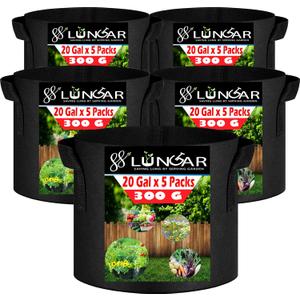 [2025 Upgraded] Plant Grow Bags - 20 Gallon 5 Packs Planter Pot, Thickest Aeration 300G Non-Woven Fabric, Reinforced Handles for Weatherproof Nursery Pot, Enhanced Double Seam