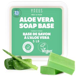 5Lb Aloe Soap Base - Melt and Pour Soap Making Supplies - SLS/SLES Free, No Palm Oil, Natural with Organic Aloe Vera - Rich in Antioxidants, Hydrating, Perfect for Handmade Projects (80 Ounce (Pack of 1))