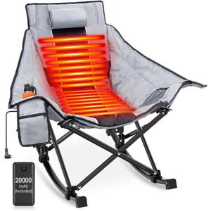 Suteck Heated Rocking Camping Chair - Oversized Heated Camping Chair W/20000mAh Power Bank & Carry Bag, Fully Padded Heated Chairs for Outdoor Sports W/3 Heat Levels for Back & Seat, Lawn Picnic Patio