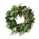 Serene Spaces Living Artificial Magnolia Leaf Garland and Wreath, Ideal to Hang at Wedding, Store Display, Window Sill, Fall Decor, Holiday Décor (24" Green & Brown Magnolia Wreath)