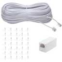 100Feet Long Telephone Extension Cord Phone Cable Line Wire, with Standard RJ11 Plug and 1 in-Line Couplers and 35Cable Clip Holders-White