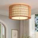 19.7" Rattan Flush Mount Ceiling Light3-Lights Boho Ceiling LightHand-Woven Wicker Chandeliers Light Fixtures Ceiling Hanging,for Dining Room Bedroom,Kitchen Island,Hallway