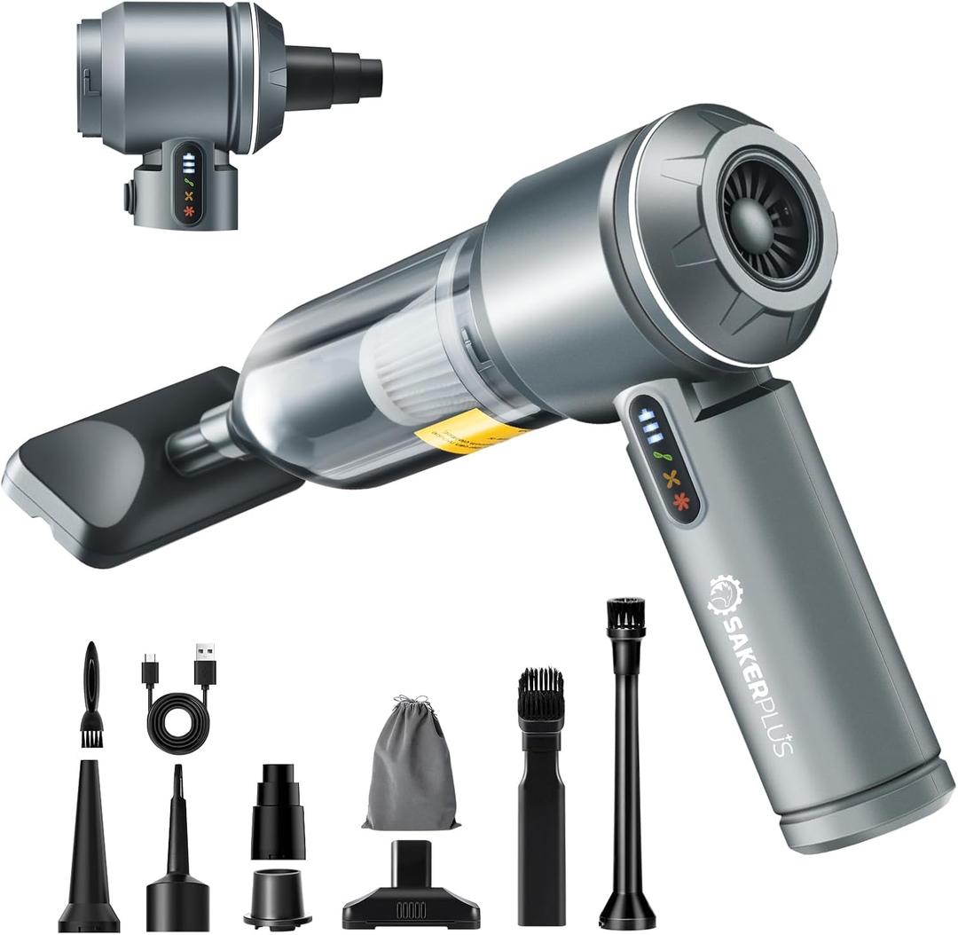 SakerPlus 17500Pa Cordless Handheld Car Vacuum 4-in-1 Mini Vacuum Cleaner with LED Display 40min Runtime Multi Nozzles Rechargeable and Portable for Home,Office,Outdoor (Grey)