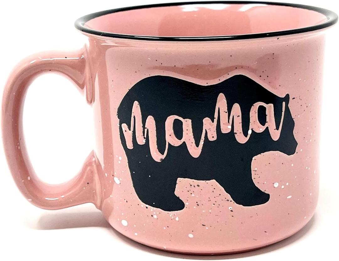 Mama Bear Ceramic Coffee Mug for Mom, Wife, Women  Unique Coral Ceramic Mug  Fun Gifts for Her on Mothers Day, Birthday, or Christmas  Cute Coffee Cup for Moms, Wives, and Coffee-Loving Women