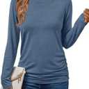 AUTOMET Womens Long Sleeve Shirts Business Casual Tops Ruched Fall Trendy Tshirt 2025 Size 2XL