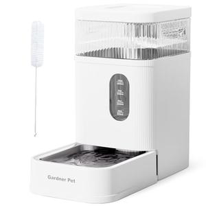 Gardner Pet Automatic Dog Water Dispenser Gravity Waterer with Stainless Steel Bowl Water Dispenser 8.5L Large Capacity Water Feeder with Filters for Dogs Cats Pets, BPA-Free Noise-Free (White, 8.5L)