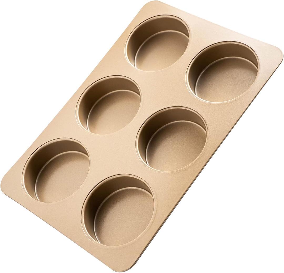 Yomvzake Hamburger Bun Pan Deep Dish Cookie Pan, Nonstick Hamburger Bread Forms 4 Inch Cake Pan Mini Round Disc Pan for Baking Burger Buns English Muffin Whoopie Pies Muffin Top (Set of 1, Gold)