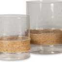 Signature Design by Ashley Eudocia Coastal 2 Piece Glass Candle Holder Set with Rope Base, Clear & Brown