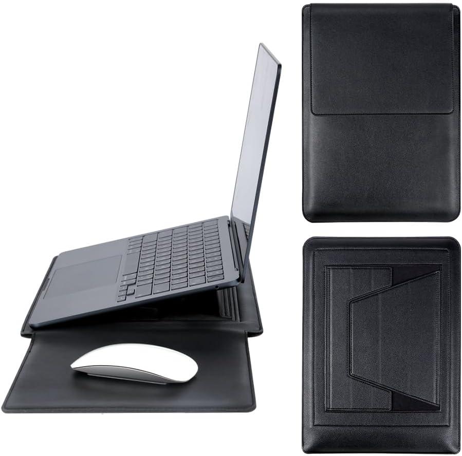 IMMOENUC - Laptop Sleeve Case with Stand for MacBook Pro 16 A3186/A3403/A2991/A2780/A2485/A2141 M4 M3 M2 M1 Pro/Max 2024/2023 MacBook Air 15 A3241/A3114/A2941 16 inch PU Slim Bag with Mouse PadBlack