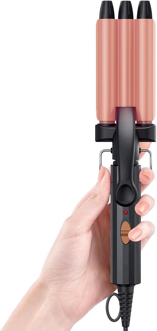 Hair Waver for Short Hair, 1/2 Inch Mini Crimping Iron for Tight Beach Waves, Small Crimper with Argan Oil Infuse Barrels, Easy to Use (Rosegold)