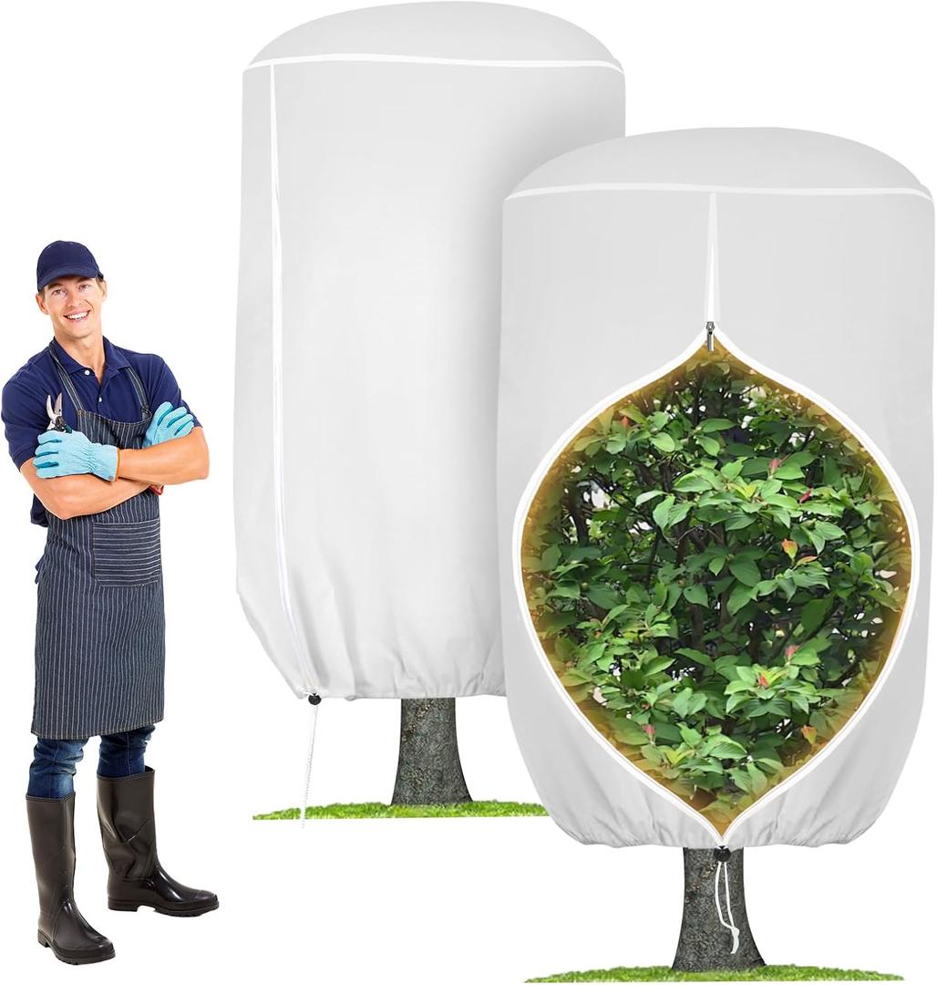 2 Pack Rounded Top Plant Covers Freeze Protection for Winter, Plant Covers for Winter, 47" X 72" Tree Frost Protection Blankets Outdoor With Zipper/Drawstring, for Shrub Bush Fruit Tree Potte(White)