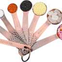 Copper Plated Measuring Cups and Spoons Set, 6 Measure Cups and 7 Stainless Steel Measurement Spoons with Leveler, Metal Kitchen Measuring Cups and Baking Measuring Spoons Set of 14