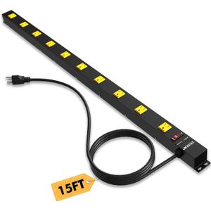 10 Outlet Long Power Strip Wide Spaced Metal Power Strip with 15FT Cord