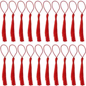 Tupalizy Mini Silky Handmade Soft Flossy Bookmark Tassels with Cord Loop for Keychain Earring Jewelry Making, Souvenir, Graduation, Clothing Sewing, Gift Tag DIY Craft Projects, 20PCS (Red)