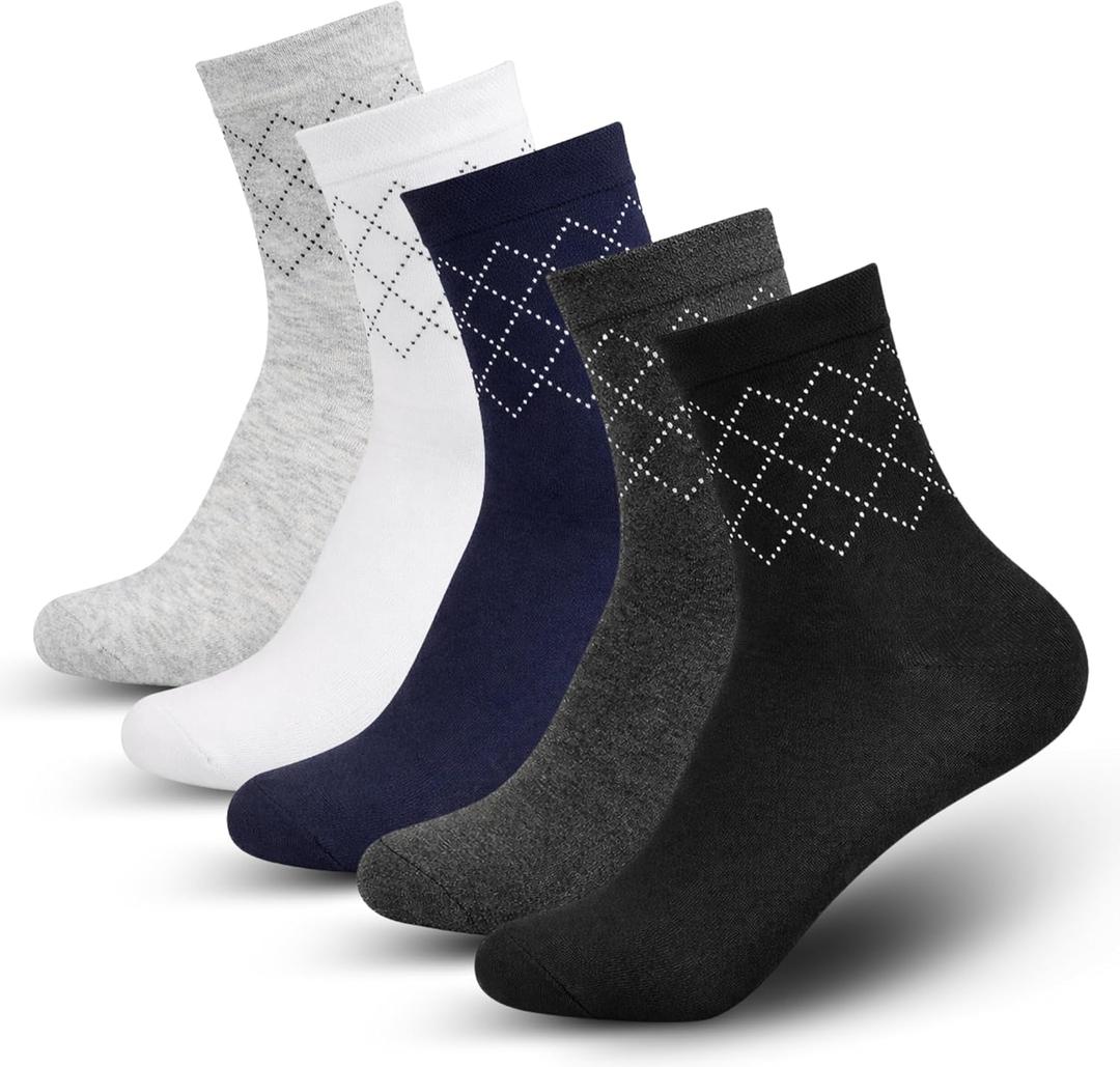 Mens Dress Socks, Business Crew, Premium Cotton Blend, Breathable, Odor Control, 5-Pack (One Size, C1)