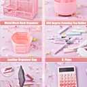 LXEVIHK 21Pcs Pink Desk Organizers and Accessories With Mesh Desk Organizer and 360Rotating Pen Holder and a Lot of Office Pink Office Supplies Beautifully Presented in a Gift Box
