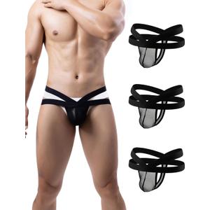 ohyeahlady Jock Straps for Men Mesh Black Thong Ball Pouch Mens Thongs Underwear Quick Dry Breathable Sexy Multipack S 3 Pack