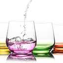 Stemless Wine Glasses Set of 6 - Hand Blown Colored Short Wine Tumblers - 15 oz Elegant Sparkling Wine Glass - Unique Gift for Birthday,Wedding, Mothers Day