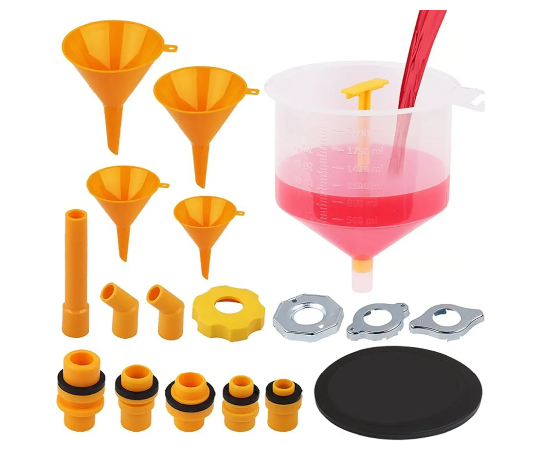 Ultimate No Spill Coolant Funnel Kit - 19-Piece Spill-Free Radiator Funnel Set, Spill Proof Radiator Bleeder Kit, Coolant Filling, Radiator Filler, Extra Funnels and Adapters for Universal Vehicle
