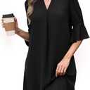 RUMIA Shift Dress for Women V Neck Ruffle Sleeve Loose Summer Office Work Casual Dress (Black, XL)