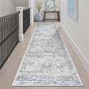 Soalmost Washable Runner Rug, 2'6" x 8' Non-Slip Kitchen Vintage Foldable Hallway Runners for Entryway, Laundry, Bedroom, Grey