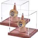 LITY 2 Pack Championship Ring Display Case, No Assembly Required Clear Acrylic Single Ring Holder with Wooden Stand Base for Sports Baseball Fan UV Protection