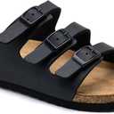 Torotto Boys Girls Sandals with Cork Footbed Adjustable Buckle Casual Slides Sandals Open Toes Flat for Kids Toddler (Lhj441/Black)