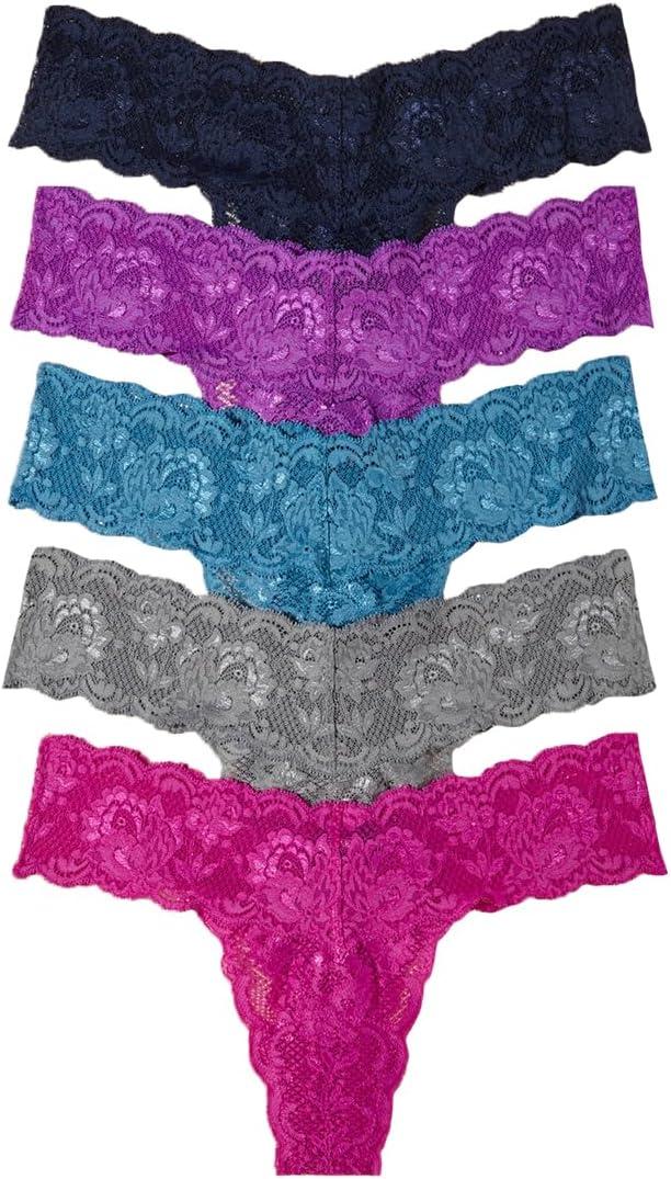 Cosabella Women's Never Say Never Cutie Low Rise Thong 5 Pack (Navy Malawi Cyclamen Cape Fuchsia Platinum)(One Size)