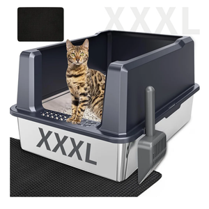 KMNSUN XXXL Extra Large Stainless Steel Litter Box, 28" L x 20" W x 14" H Super Large Stainless Steel Litter Box, Suitable for Large Cats and Multiple Cats, Non-Sticky, Anti-Leakage, Easy to Clean