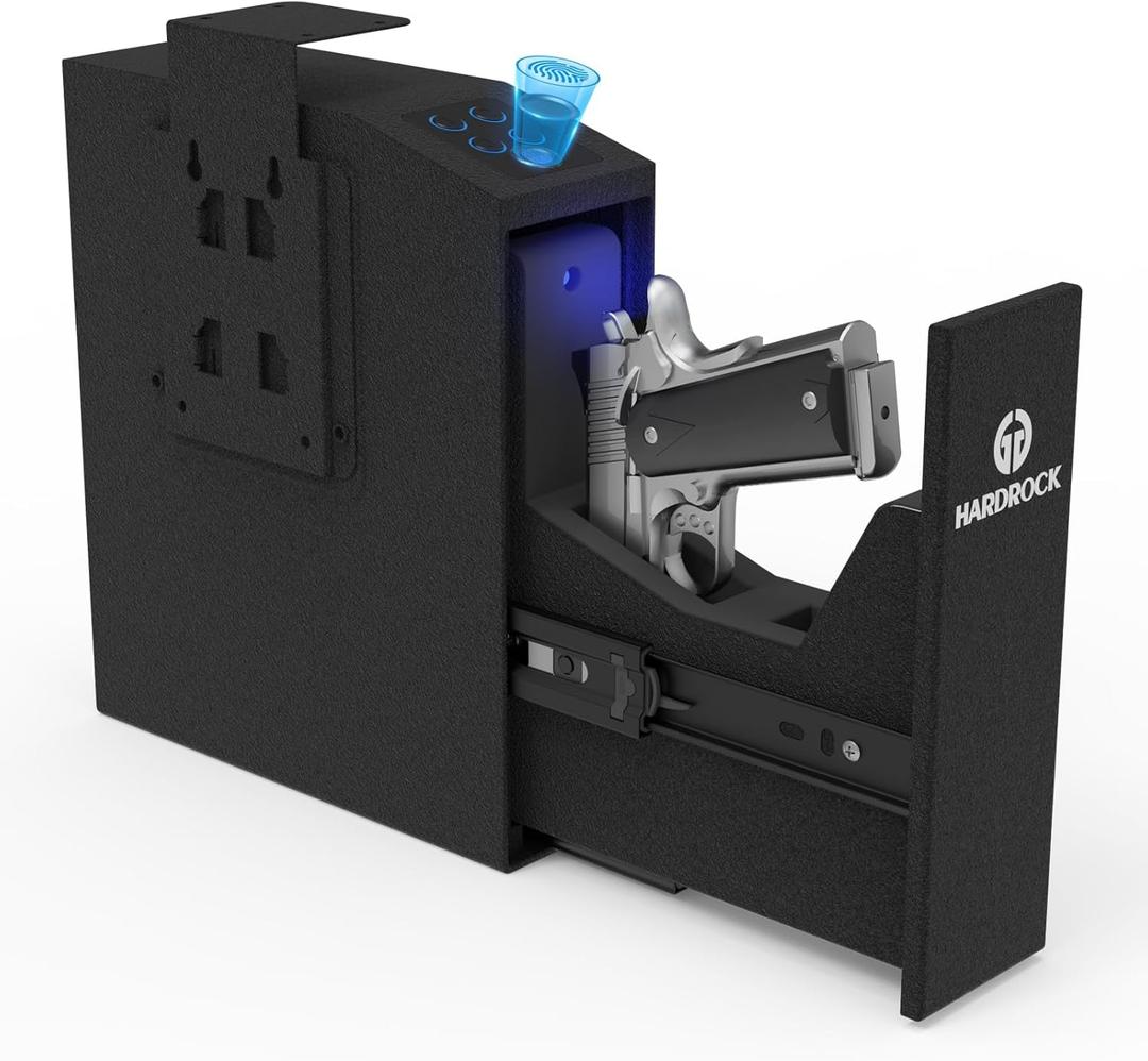 HARDROCK Gun Safe for Pistols, Biometric Wall Mounted Handgun Safe Box for Desk, Bedside,TruckDrop Down Quick Access Security Safe with Fingerprint Keypad Lock for Home nightstand