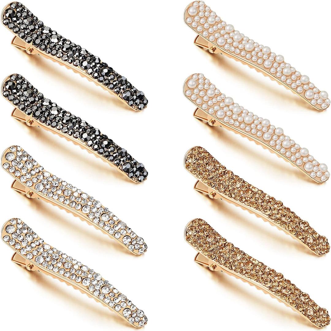 WILLBOND 16 Pieces Pearls Rhinestone Alligator Gold Hair Clips Rhinestone Duckbill Clips Duckbill Hairpins Hair Barrettes for Women Girls Styling Tools Accessories, 4 Colors