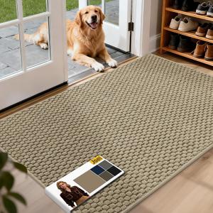 JSEI Dirt Trapper Door Mat 32"x48", Non-Slip Entryway Rugs Doormat Indoor, Washable Absorbent and Stain Resist Welcome Floor Mat for Front Door, Dog Door Mat, Dirty Wet Shoes & Paws, Beige