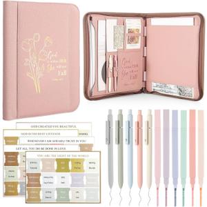 Mother Gift Bible Cover Case for Women Leather Christian Portfolio 13.5"with 5 Gel Pens 6 Colored Highlighters 5 Bible Labels for Christian Teacher Nurse