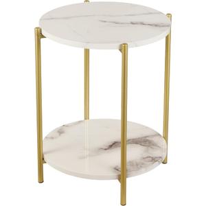 Gawicpy 2 Tier Round Side Table, Folding End Tables Coffee Table Simplistic Sofa Table Waterproof Removable Tray Table Indoor Outdoor Accent Table for Living Room Bedroom (Faux Marble White, 1pcs)
