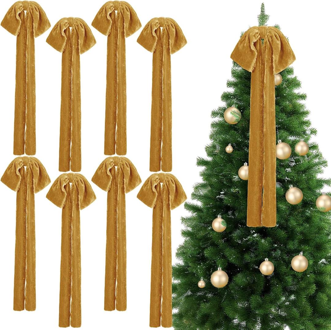 8 Pcs Extra Large Valentines Day Velvet Bows, 17.7 x 8.7 Vintage Raw Edge Ribbon Swag Bows for Romantic Home Decor, Door Wall Mantel Hanging Decorations(Gold,8.7 x 17.7 x 2 in)