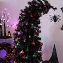 HipTree 5ft Prelit Black Halloween Nightmare Before Christmas Tree with 100 Orange Led Lights,Tinsel Light Up Tree, Xmas Lighted Pencil Tree with 278 Tips,Spider Ornament,Metal Stand,Plug-in