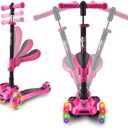 Hurtle 3-Wheeled Scooter for Kids - Wheel LED Lights, Adjustable Lean-to-Steer Handlebar, and Foldable Seat - Sit or Stand Ride with Brake for Boys and Girls Ages 1-14 Years Old (Watermelon)